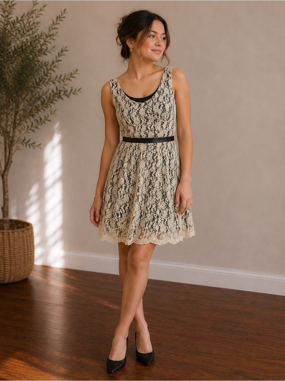 Un Deux Trois Lace Dress Cream & Black